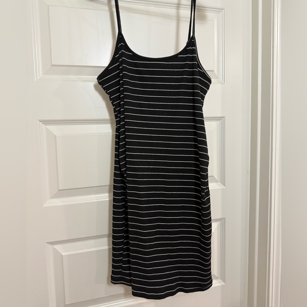 SHEIN Black and White Spaghetti Strap Slip Midi Dress